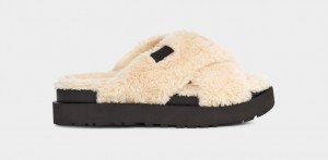 Ugg Fuzz Sugar Cross Badtofflor Dam Beige Svarta | ZM7154806