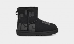 Ugg Klassiska Mini Scatter Tryck Stövlar Barn Svarta | CI2390478