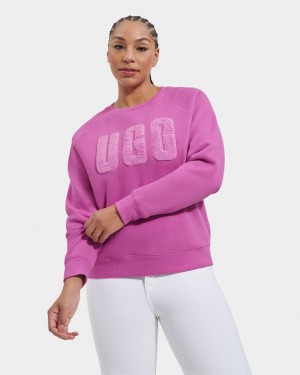 Ugg Madeline Fuzzy Logo Crewneck Sweatshirt Dam Rosa | SW7504238