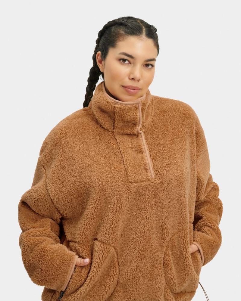 Ugg Atwell Sherpa Half Snap Pullover Tröjor Dam Bruna | VT5873941