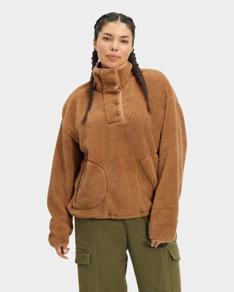 Ugg Atwell Sherpa Half Snap Pullover Tröjor Dam Bruna | VT5873941