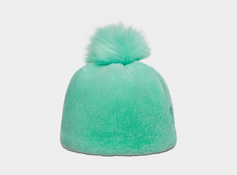 Ugg Faux Fur W Pom Mössa Dam Turkos | ID7981056