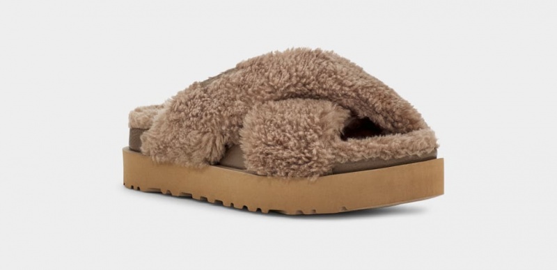 Ugg Fuzz Sugar Cross Badtofflor Dam Choklad | KN4960215