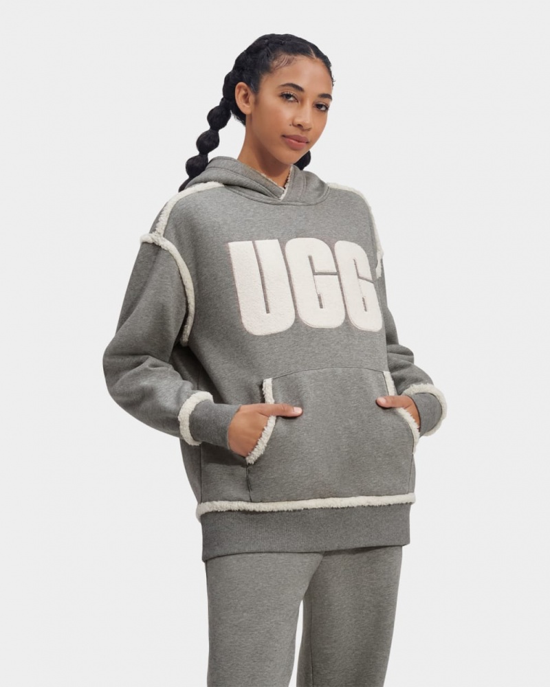 Ugg Joanne B Fleece Logo Hoodie Dam Grå | AI4592836