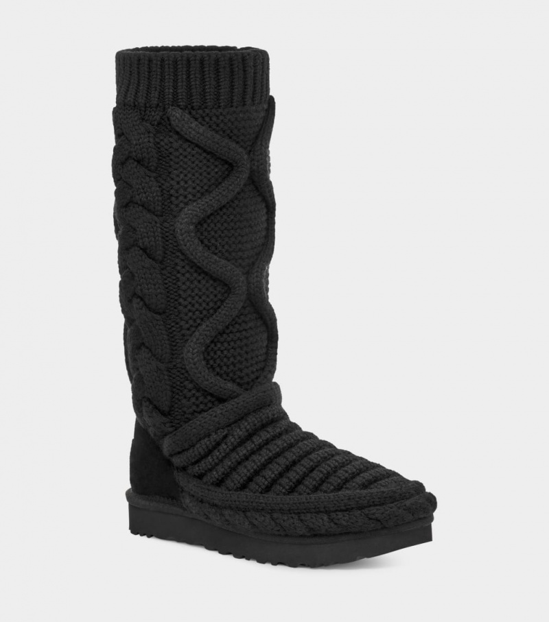 Ugg Klassiska Höga Tjock Knit Stövlar Dam Svarta | IQ7058631