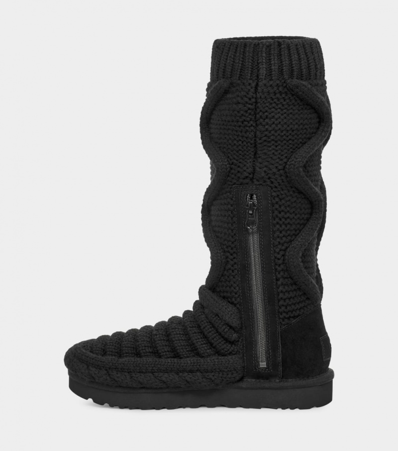 Ugg Klassiska Höga Tjock Knit Stövlar Dam Svarta | IQ7058631