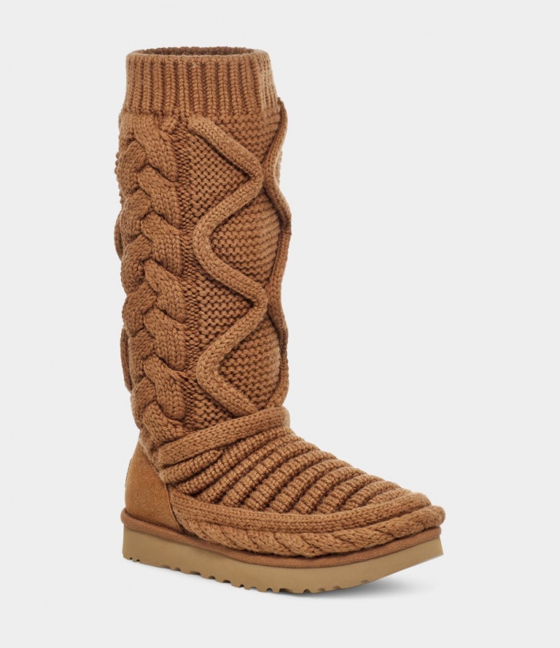 Ugg Klassiska Höga Tjock Knit Stövlar Dam Bruna | NP5709341