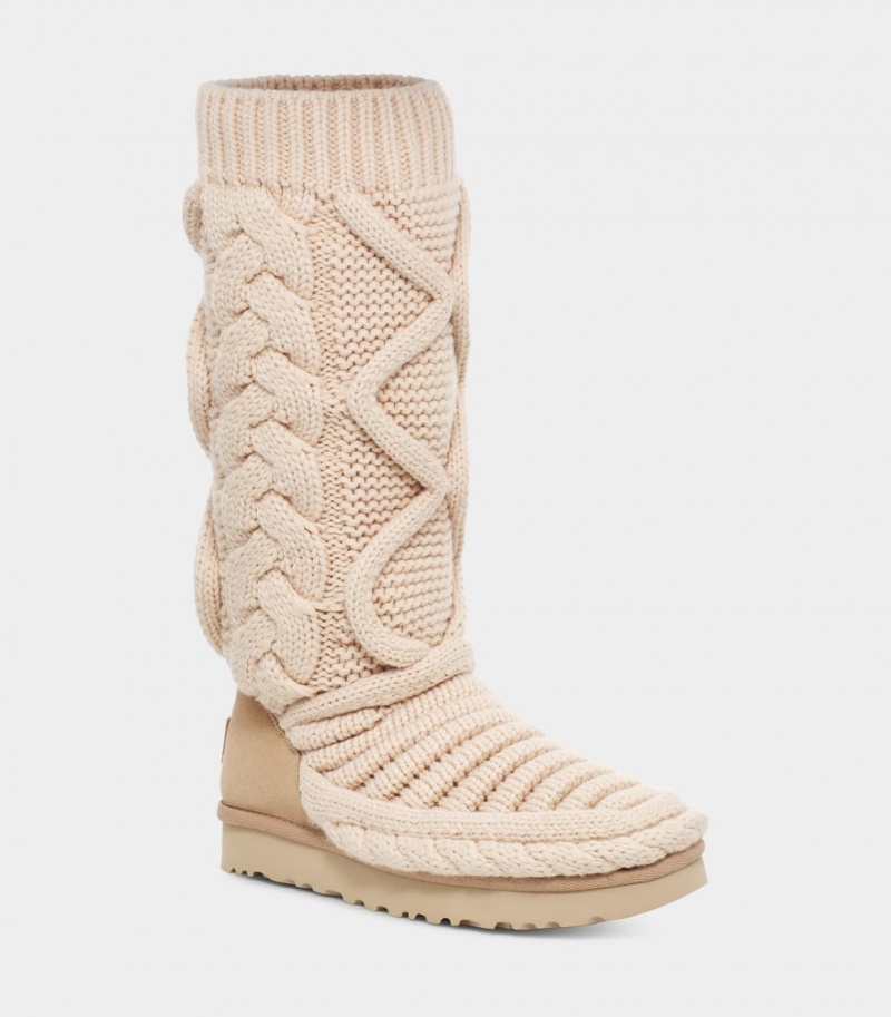 Ugg Klassiska Höga Tjock Knit Stövlar Dam Beige | VB1526930