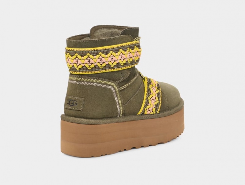 Ugg Klassiska Mini II Braid Platåstövlar Dam Olivgröna | FD8714093