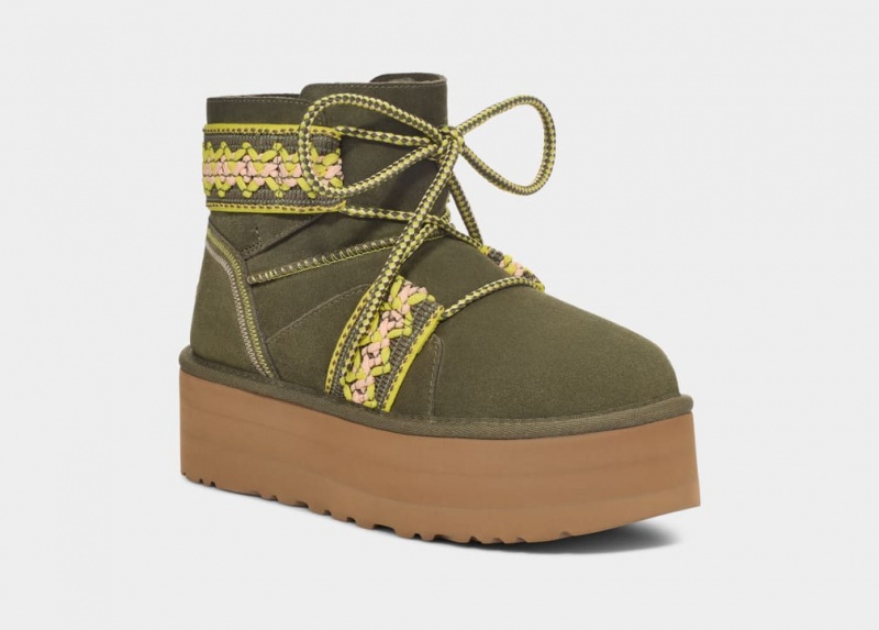 Ugg Klassiska Mini II Braid Platåstövlar Dam Olivgröna | FD8714093