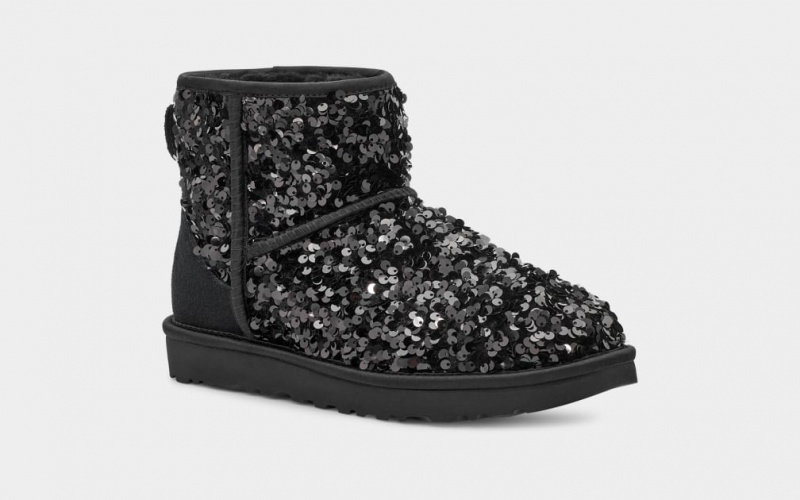 Ugg Klassiska Mini Tjock Sequin Stövlar Dam Svarta | BD6593201