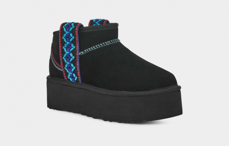 Ugg Klassiska Ultra Mini Braid Platåstövlar Dam Svarta | HY4325809