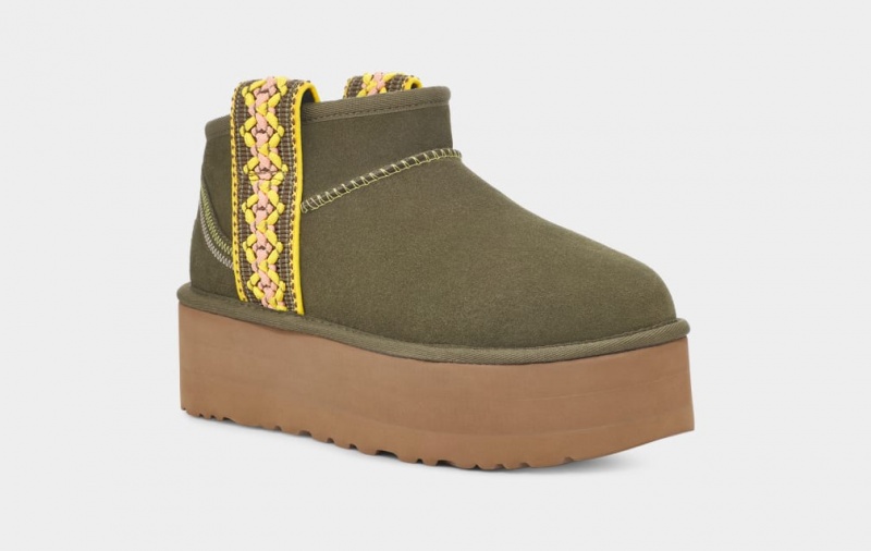 Ugg Klassiska Ultra Mini Braid Platåstövlar Dam Olivgröna | IL6378294