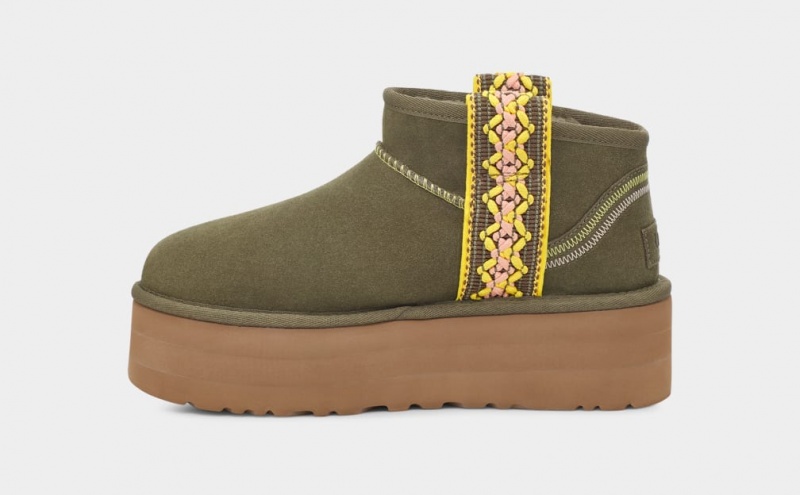 Ugg Klassiska Ultra Mini Braid Platåstövlar Dam Olivgröna | IL6378294