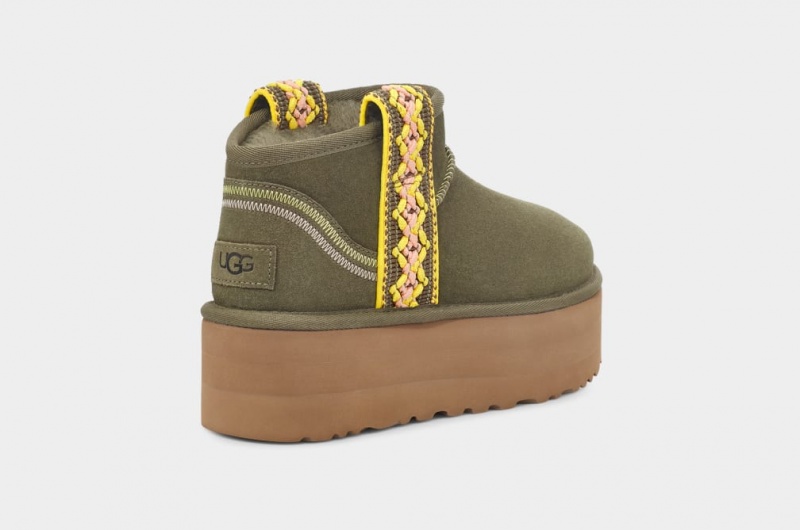 Ugg Klassiska Ultra Mini Braid Platåstövlar Dam Olivgröna | IL6378294