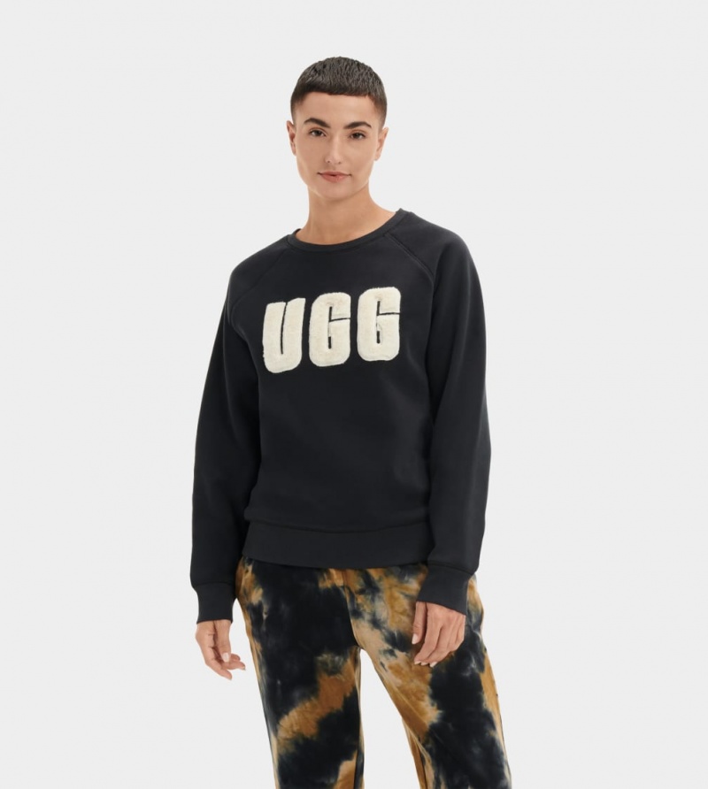 Ugg Madeline Fuzzy Logo Crewneck Sweatshirt Dam Svarta Grädde | DE7581629