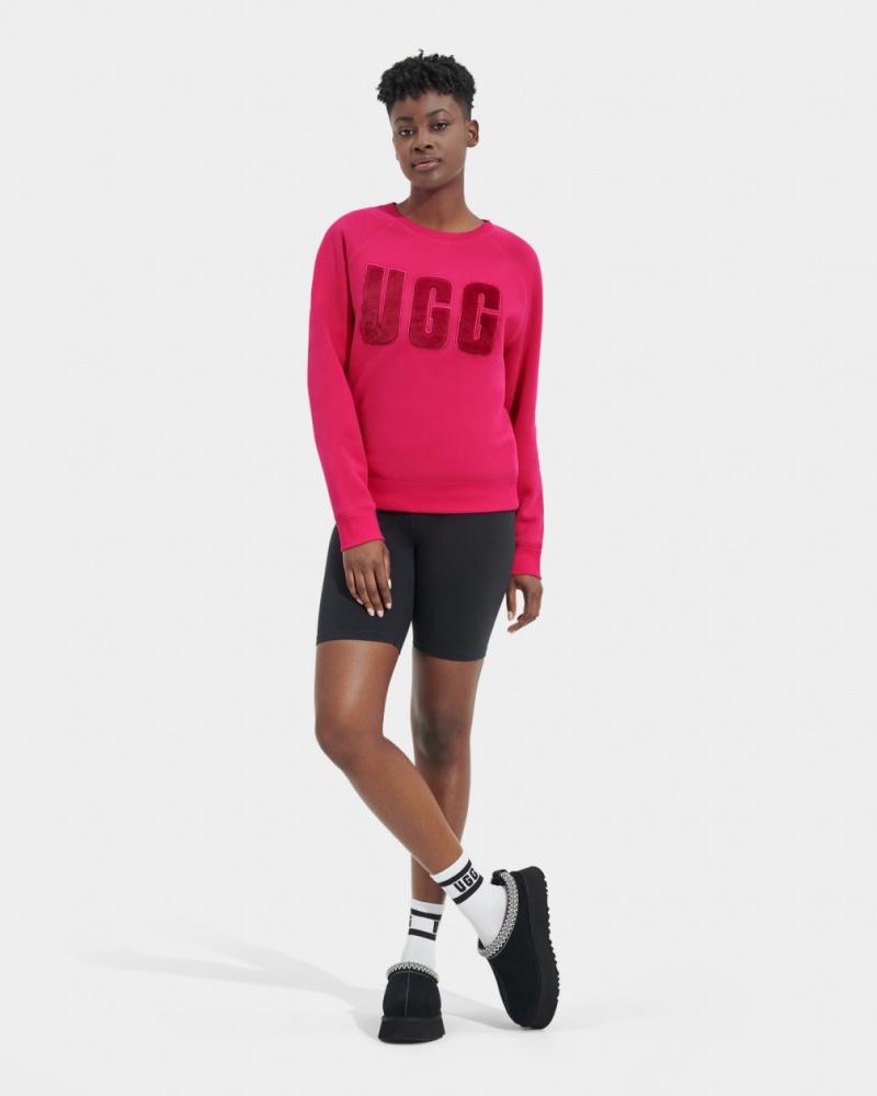 Ugg Madeline Fuzzy Logo Crewneck Sweatshirt Dam Rosa Mörkröda | OG2068973