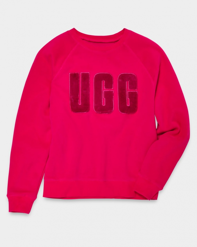 Ugg Madeline Fuzzy Logo Crewneck Sweatshirt Dam Rosa Mörkröda | OG2068973