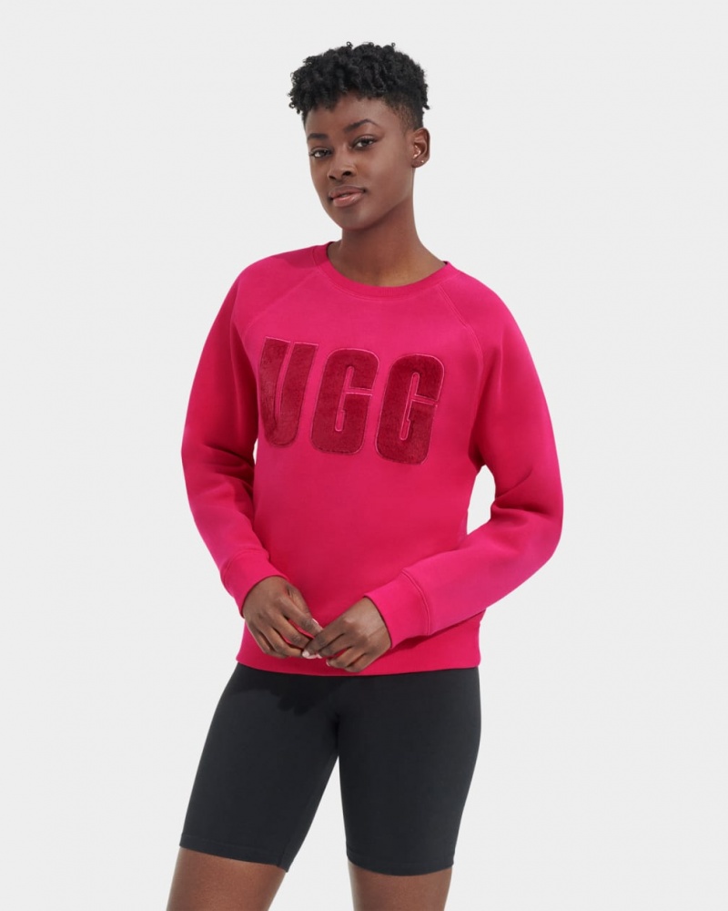 Ugg Madeline Fuzzy Logo Crewneck Sweatshirt Dam Rosa Mörkröda | OG2068973