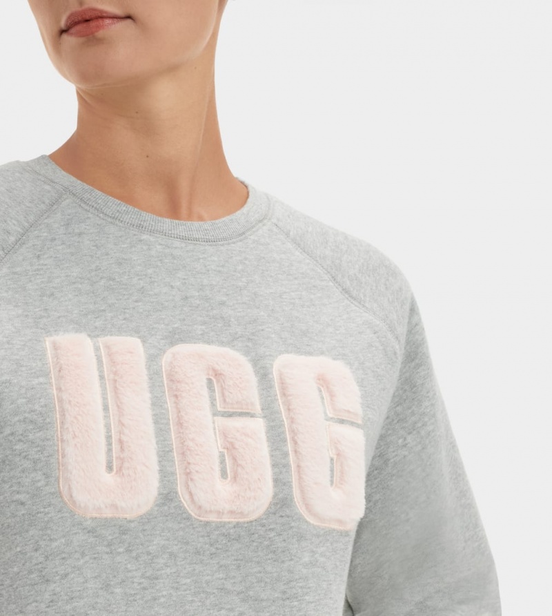 Ugg Madeline Fuzzy Logo Crewneck Sweatshirt Dam Grå | DX4876930