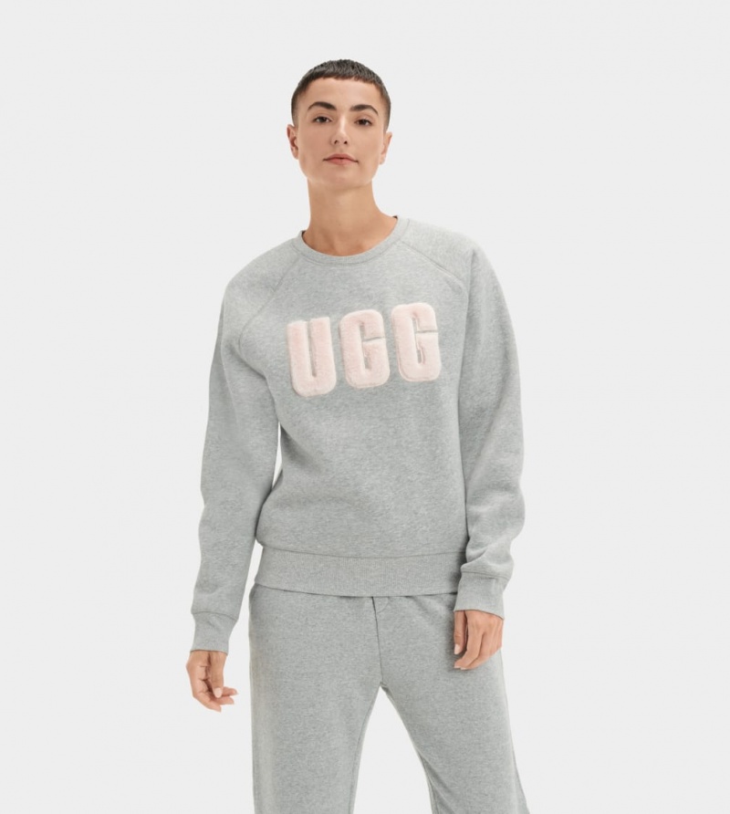 Ugg Madeline Fuzzy Logo Crewneck Sweatshirt Dam Grå | DX4876930