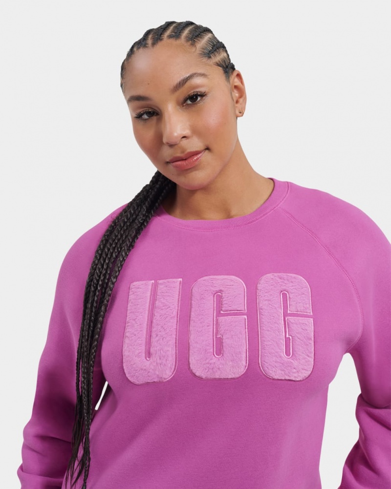 Ugg Madeline Fuzzy Logo Crewneck Sweatshirt Dam Rosa | SW7504238