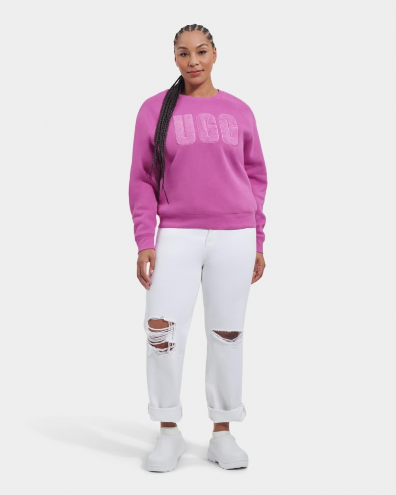 Ugg Madeline Fuzzy Logo Crewneck Sweatshirt Dam Rosa | SW7504238