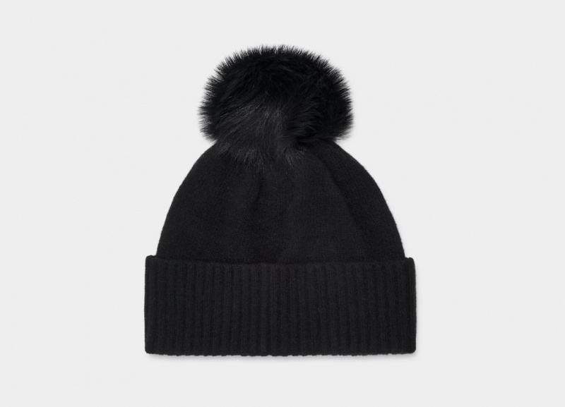 Ugg Pryce Rib Knit Pom Hatt Dam Svarta | VU7923015