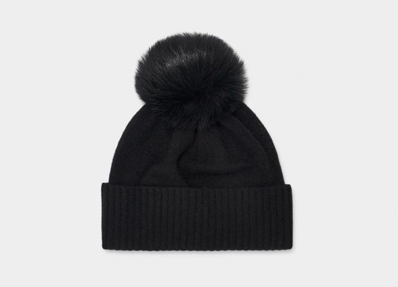 Ugg Pryce Rib Knit Pom Hatt Dam Svarta | VU7923015