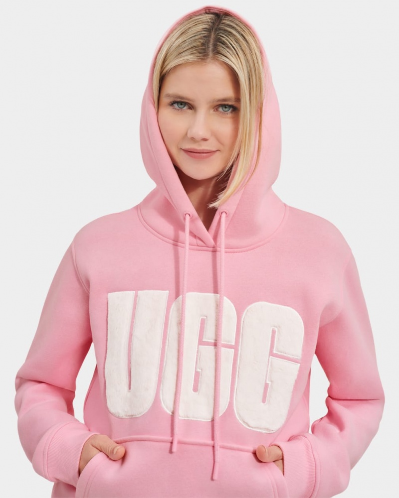 Ugg Rey Fuzzy Logo Hoodie Dam Rosa | RF0679183