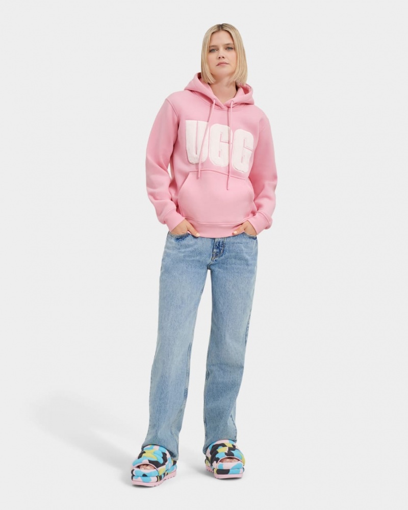 Ugg Rey Fuzzy Logo Hoodie Dam Rosa | RF0679183