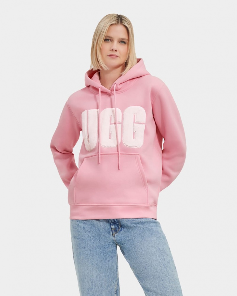 Ugg Rey Fuzzy Logo Hoodie Dam Rosa | RF0679183