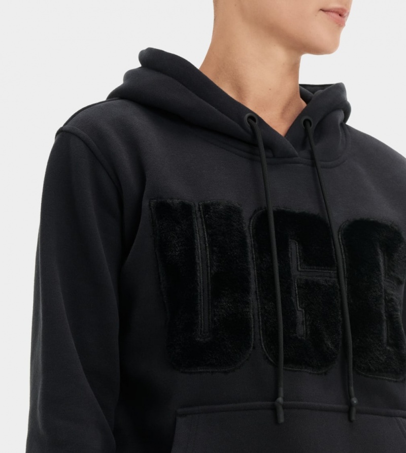 Ugg Rey Fuzzy Logo Hoodie Dam Svarta | GF1207853