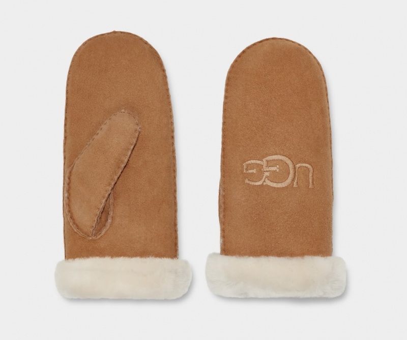 Ugg Shearling Embroider Mitten Handskar Dam Bruna | IH3479810