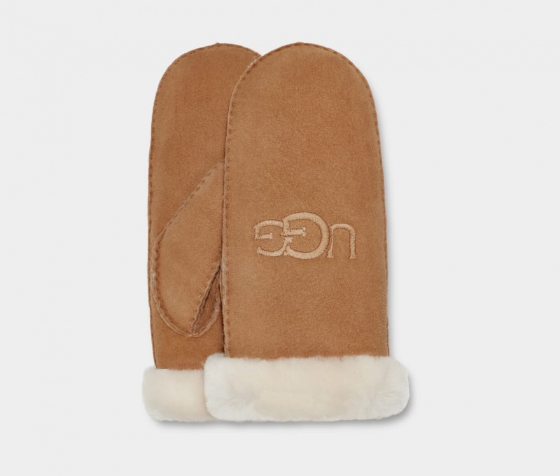 Ugg Shearling Embroider Mitten Handskar Dam Bruna | IH3479810