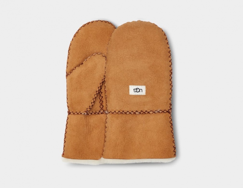 Ugg Sheepskin Mitten with Stitch Handskar Barn Bruna | QC0268413