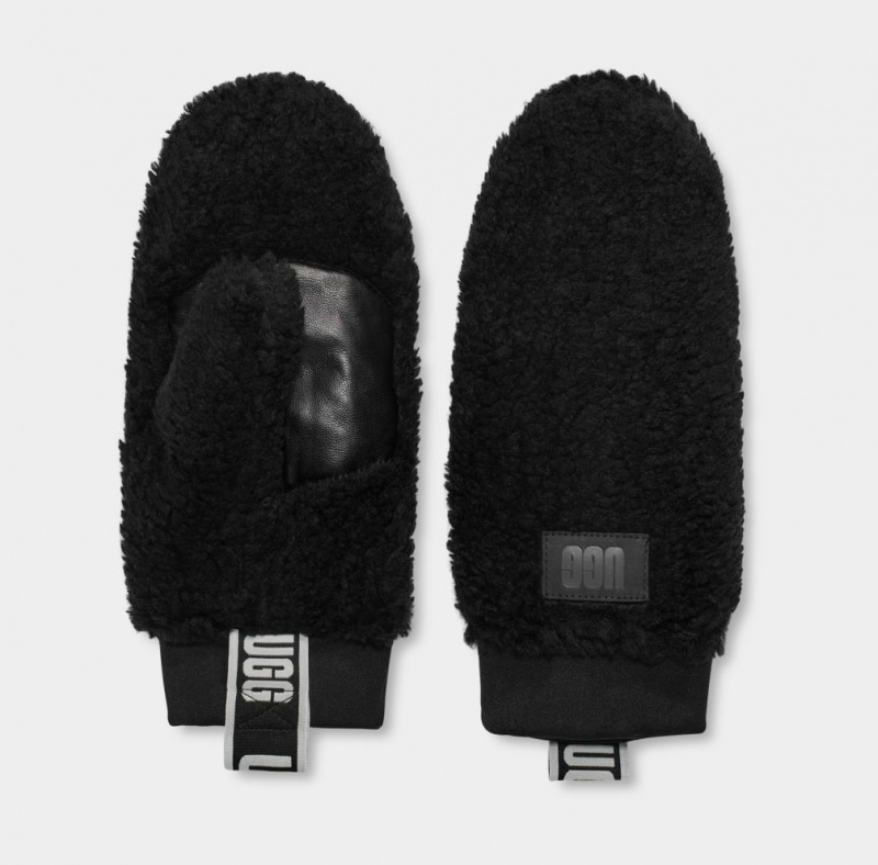 Ugg Sherpa Mitten W Logo Tape Handskar Dam Svarta | BS1602985