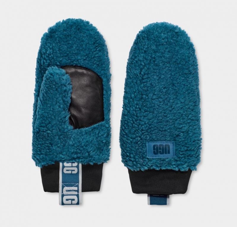 Ugg Sherpa Mitten W Logo Tape Handskar Dam Blå | JS4035186