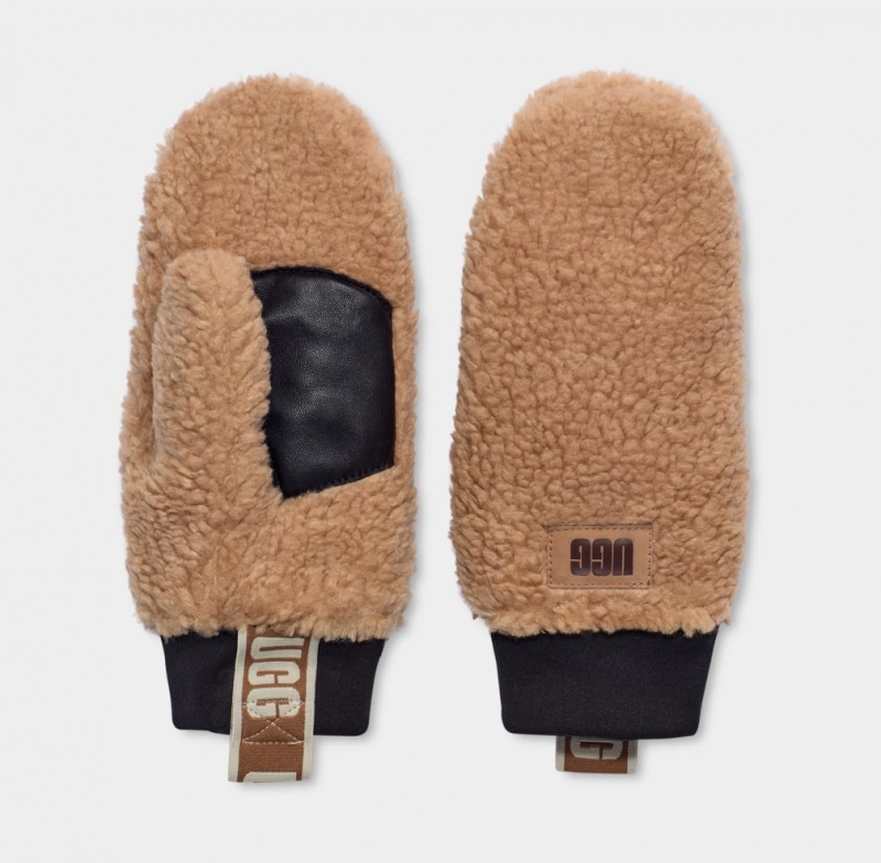 Ugg Sherpa Mitten W Logo Tape Handskar Dam Choklad | AJ9432768