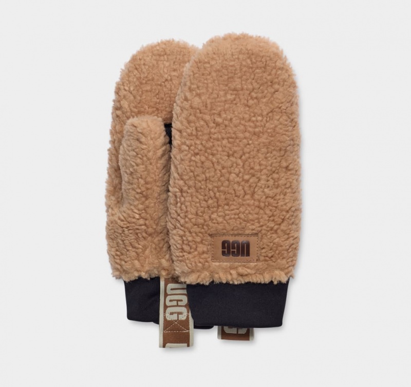 Ugg Sherpa Mitten W Logo Tape Handskar Dam Choklad | AJ9432768